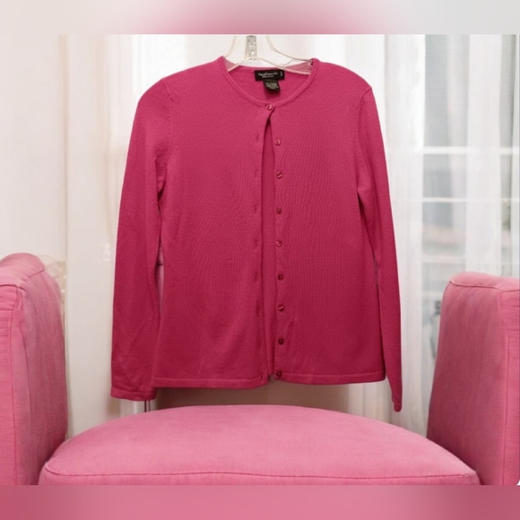 Lord & Taylor 100% Cashmere Cardigan Sweater in Pink Size Petite